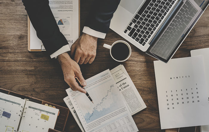 Aerial view of business data analysis graph